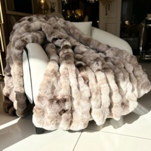 Beige Textured Faux Fur Throw