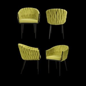 Set of 4 Woven Yellow Dining Chairs